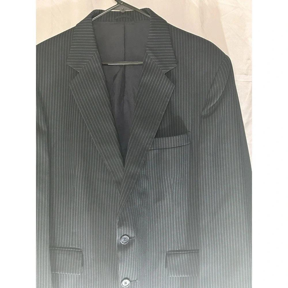 The Mens‎ Store Mens 42R Black Pinstripe Blazer 2 Button Suit Jacket